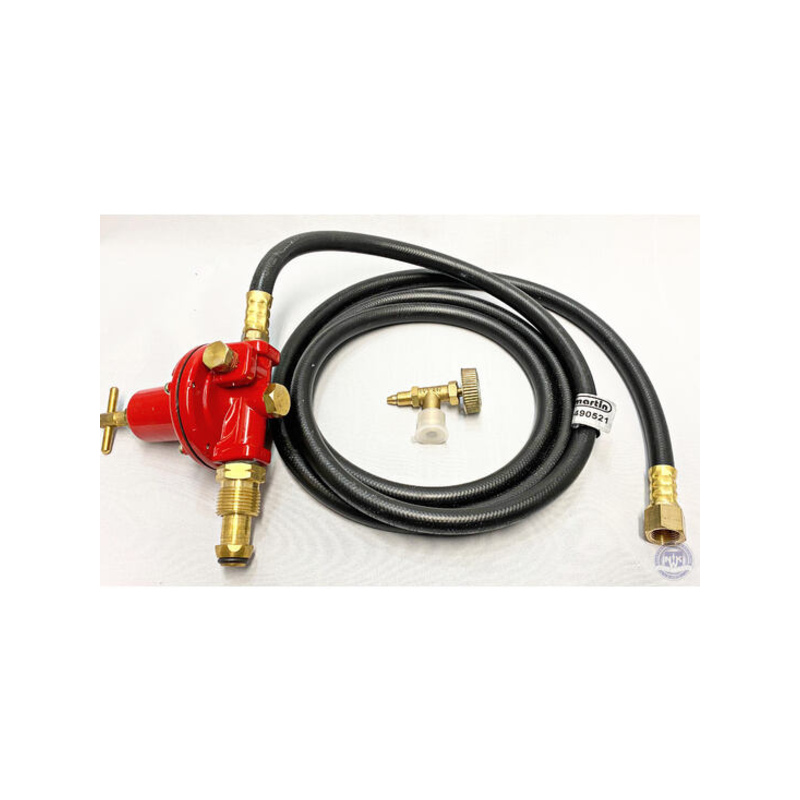 Gas burner hose line with fitting and valve kit