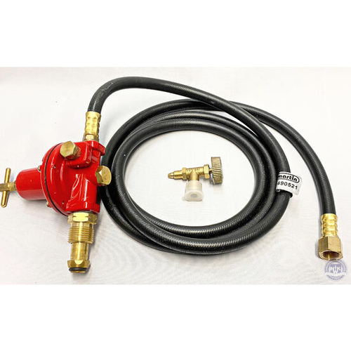 Gas burner hose line with fitting and valve kit