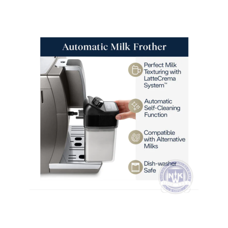 Dinamica Plus- Smart Coffee & Espresso Machine With Coffee Link Connectivity App + Automatic Milk Frother, Titanium - Ecam37095ti