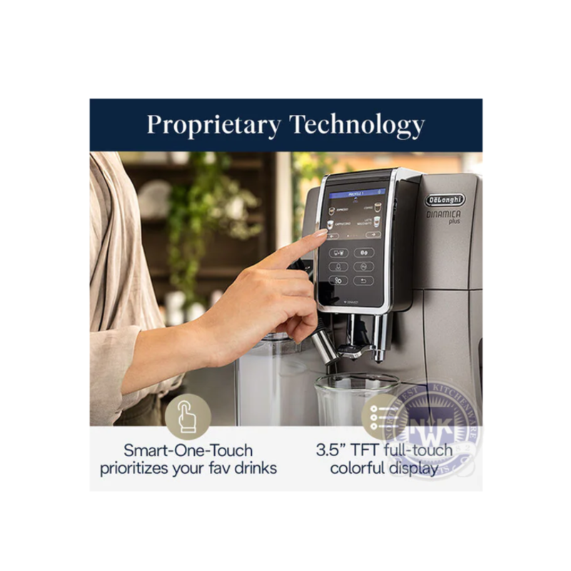 Dinamica Plus- Smart Coffee & Espresso Machine With Coffee Link Connectivity App + Automatic Milk Frother, Titanium - Ecam37095ti