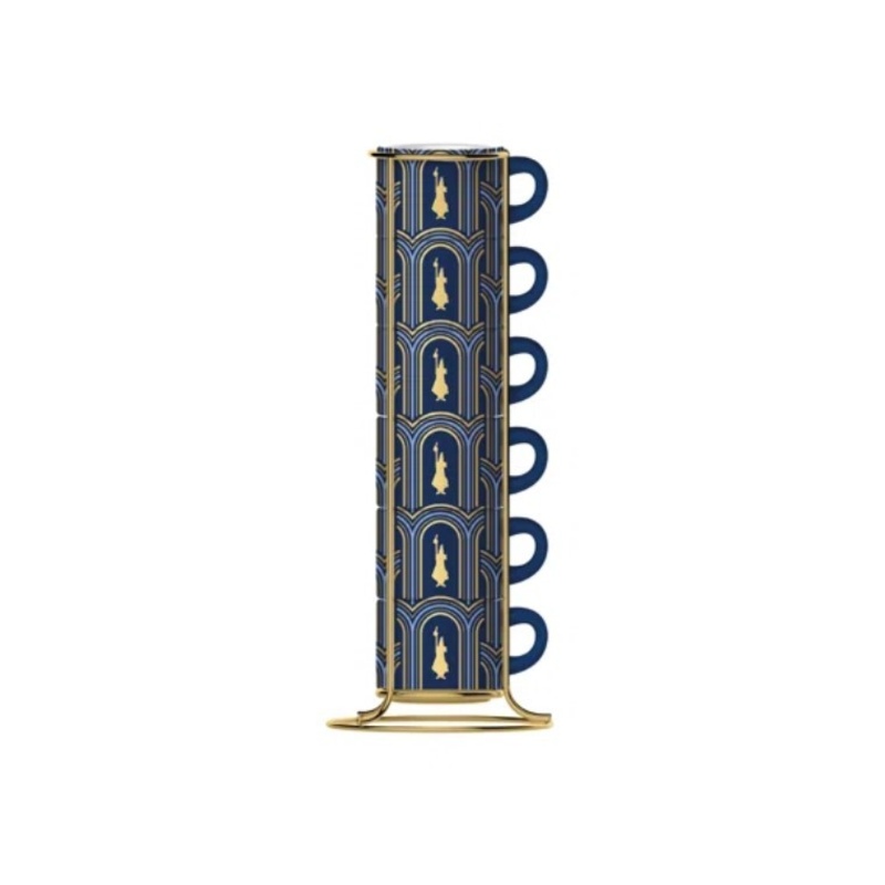 Bialetti Art Deco Blue Stackable Espresso Cups With Stand